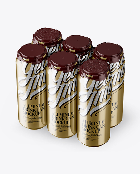 Pack with 6 Metallic Aluminium Cans with Plastic Holder - Half Side View (High-Angle Shot)