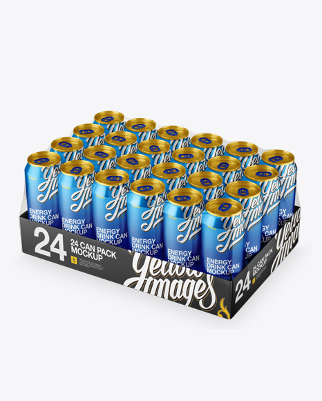 Transparent Pack with 24 Alminium Cans Mockup - Half Side View (High-Angle Shot)