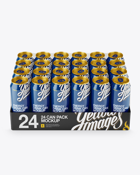 Transparent Pack with 24 Glossy Aluminium Cans Mockup - Front View (High-Angle Shot)
