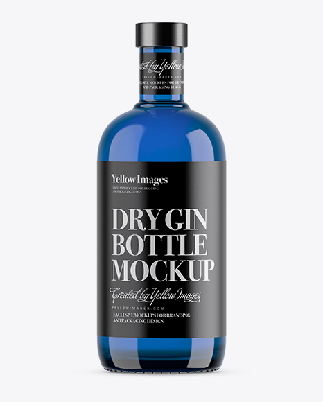 700ml Blue Glass Dry Gin Bottle Mockup