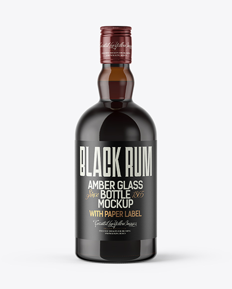 Amber Glass Bottle with Black Rum Mockup