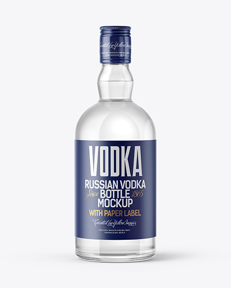 Clear Glass Vodka Bottle w/ Paper Label Mockup