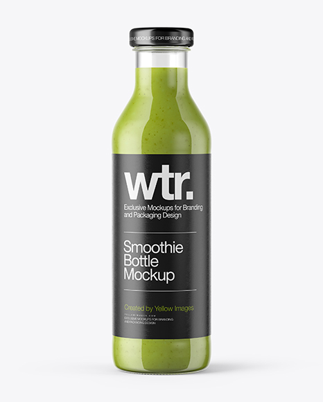 Clear Glass Bottle with Green Smoothie Mockup