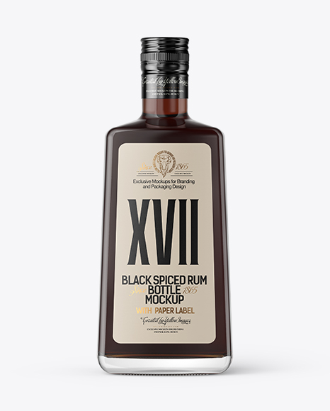 Square Clear Glass Bottle with Black Rum Mockup