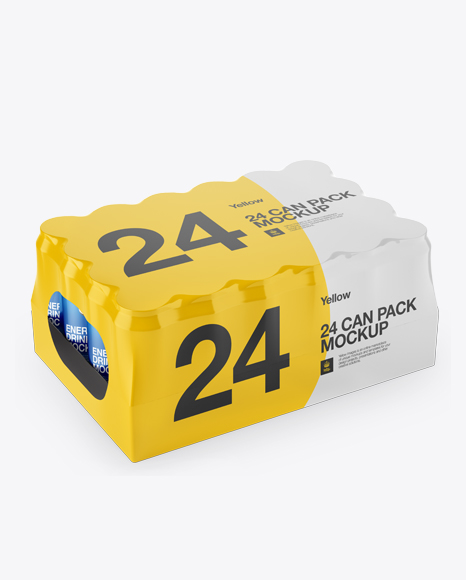 Pack with 24 Aluminium Cans Mockup - Halfside View (High-Angle Shot)