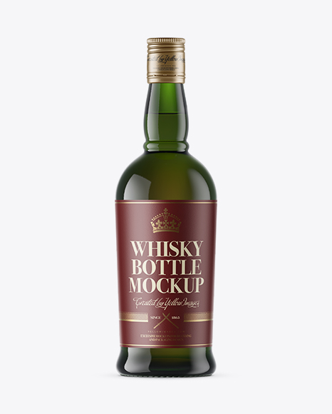 Green Glass Bottle with Whiskey Mockup