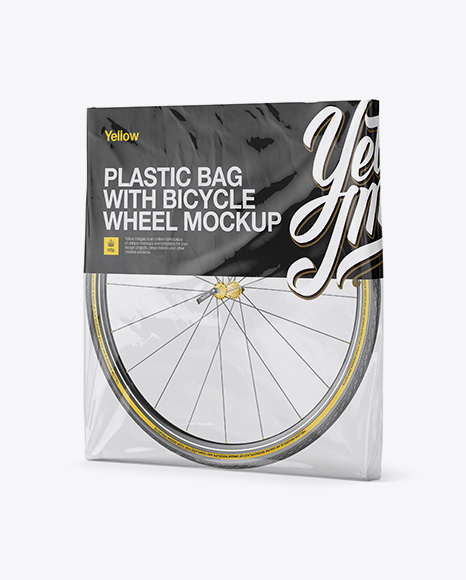 Plastic Bag With Bicycle Wheel Mockup - Half Side View
