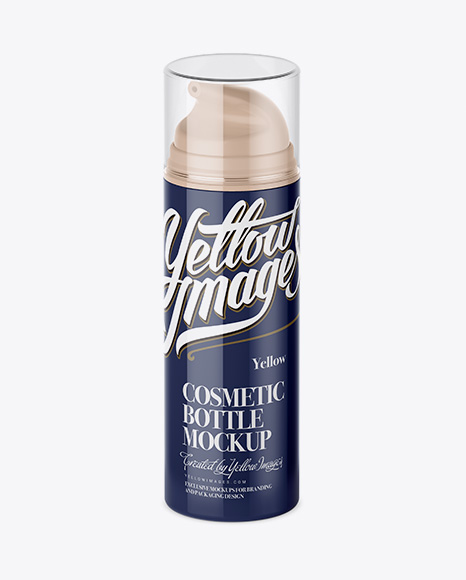 Glossy Cream Bottle with Transparent Cap Mockup - Half-Side View (High-Angle Shot)