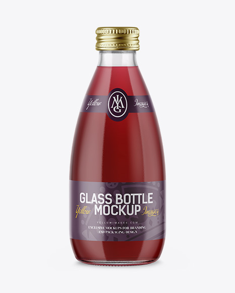 Clear Glass Bottle With Cherry Juice Mockup