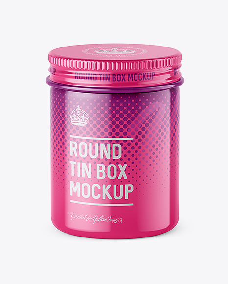 100ml Round Tin Box with Glossy Finish Mockup - High-Angle Shot
