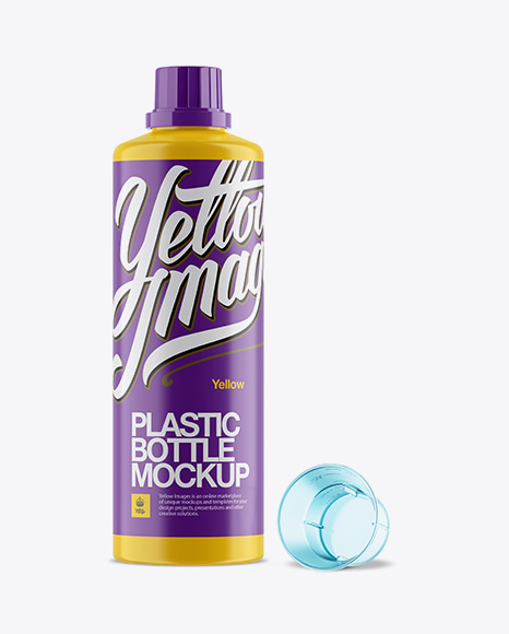 Glossy Plastic Bottle With Open Measuring Cap Mockup