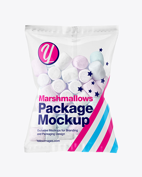 Glossy Plastic Bag W/ Сolored Marshmallows Mockup