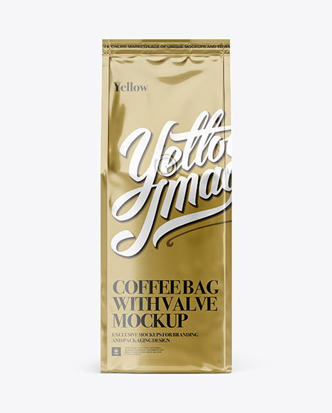 Metallic Coffee Bag With Valve Mockup - Front View