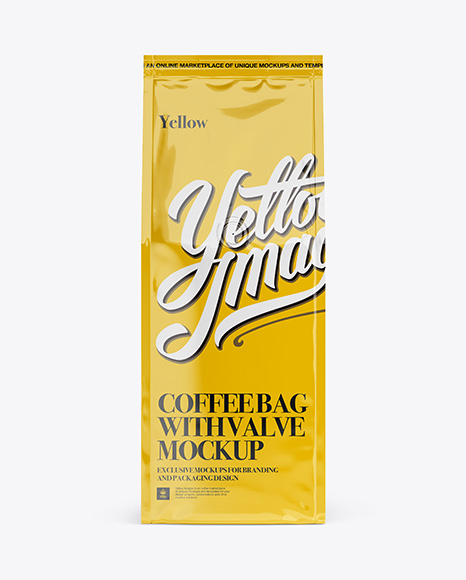 Glossy Coffee Bag With Valve Mockup - Front View