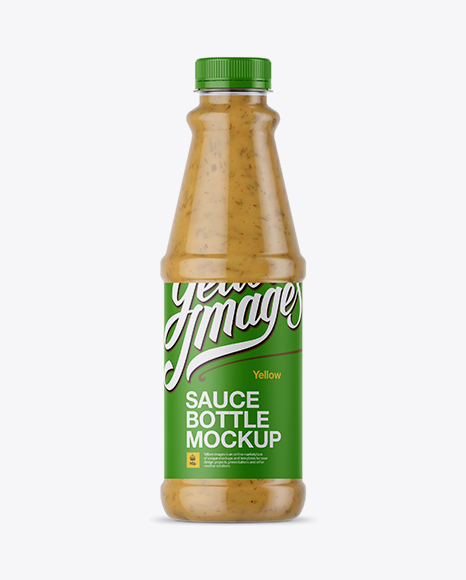 Clear Plastic Bottle with Mustard Sauce Mockup