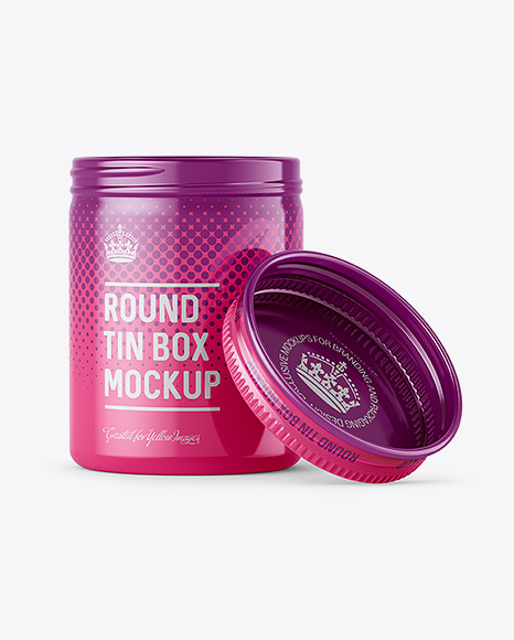 100ml Open Round Tin Box with Glossy Finish Mockup - Front View