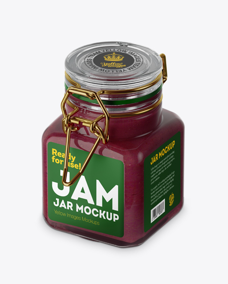 100ml Glass Cranberry Jam Jar w/ Clamp Lid Mockup - Half Side View (High-Angle Shot)
