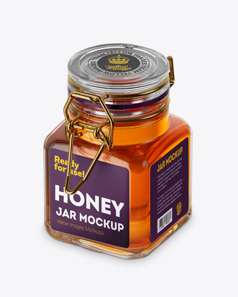 100ml Glass Pure Honey Jar w/ Clamp Lid Mockup - Half Side View (High-Angle Shot)