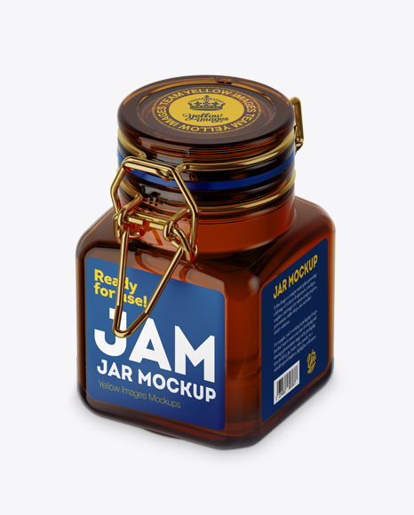 100ml Amber Glass Jam Jar w/ Clamp Lid Mockup - Halfside View (High-Angle Shot)