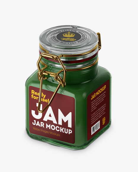 100ml Glass Green Jam Jar w/ Clamp Lid Mockup - Half Side View (High-Angle Shot)