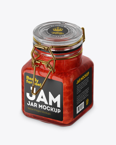 100ml Glass Red Caviar Jar w/ Clamp Lid Mockup - Half Side View (High-Angle Shot)