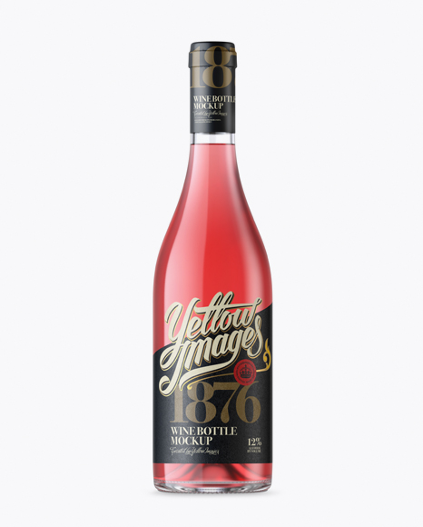 Clear Glass Bottle With Pink Wine Mockup - Front View