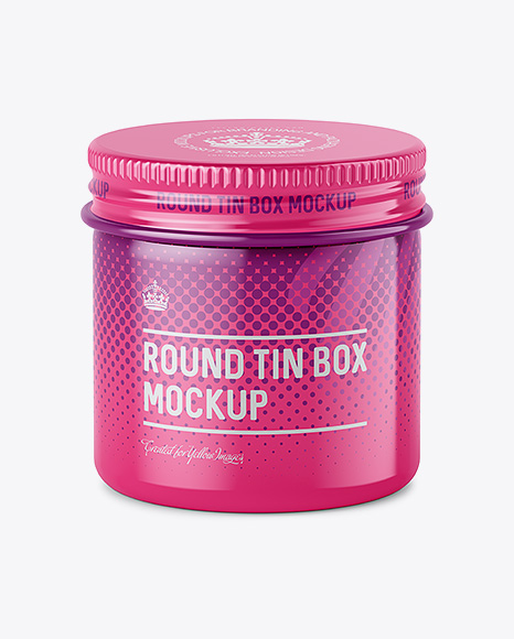 50ml Round Tin Box with Glossy Finish Mockup - High-Angle Shot