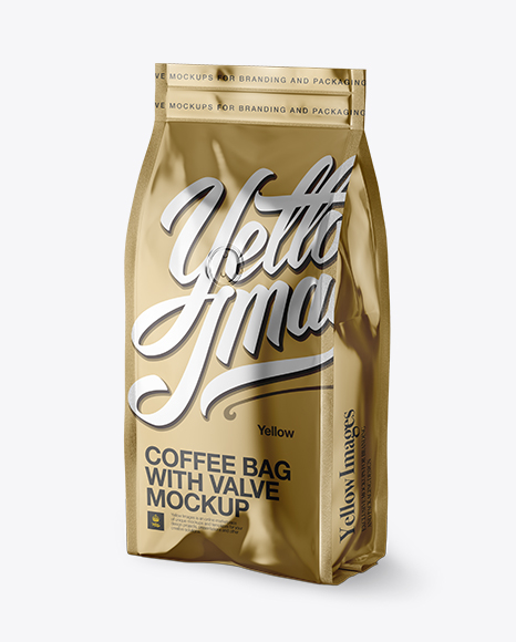 Metallic Coffee Bag With Valve Mockup - Halfside View