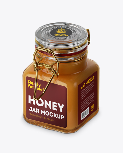 100ml Glass Raw Honey Jar w/ Clamp Lid Mockup - Halfside View (High-Angle Shot)
