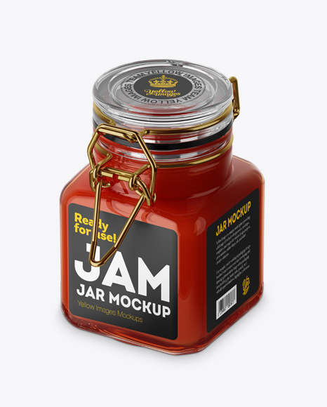 100ml Glass Red Jam Jar w/ Clamp Lid Mockup - Half Side View (High-Angle Shot)