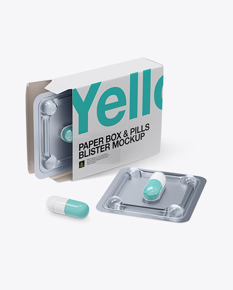 Open Pills Box With Transparent Blister Mockup - Half Side View