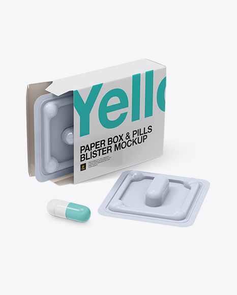 Open Pills Box With Glossy Blister Mockup - Half Side View
