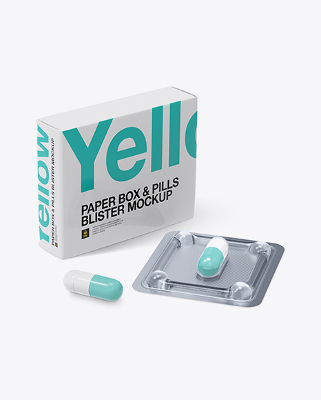 Pills Box With Transparent Blister Mockup - Half Side View