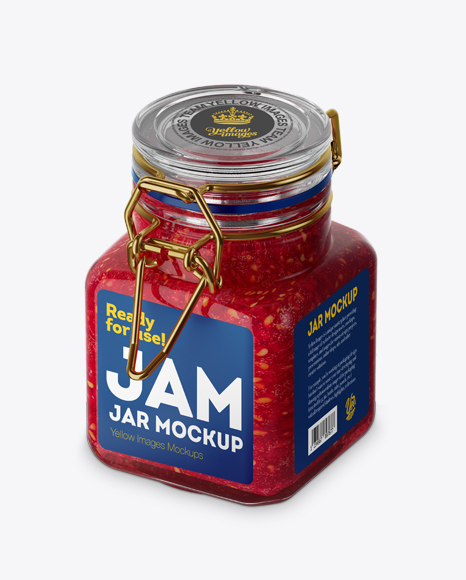 100ml Glass Raspberry Jam Jar w/ Clamp Lid Mockup - Half side View (High-Angle Shot)