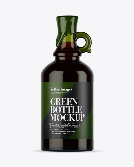 Green Glass Wine Bottle With Handle & Wax Top Mockup