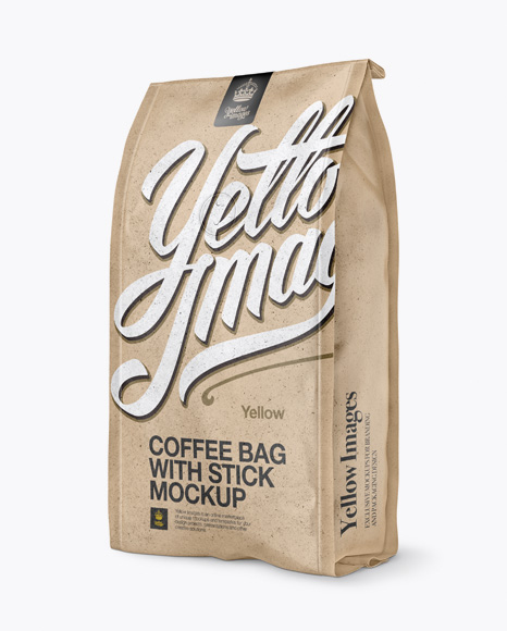 Kraft Paper Coffee Bag With Valve Mockup - Half Side View