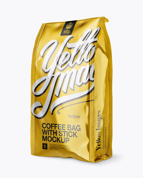 Metallic Coffee Bag With Valve Mockup - Half Side View