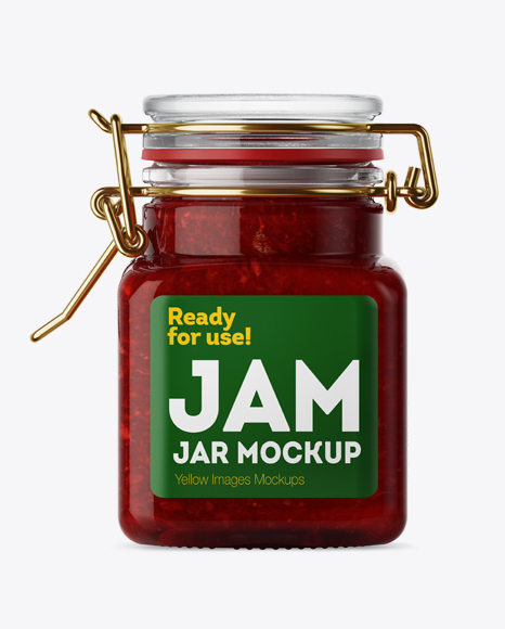 100ml Glass Strawberry Jam Jar w/ Clamp Lid Mockup