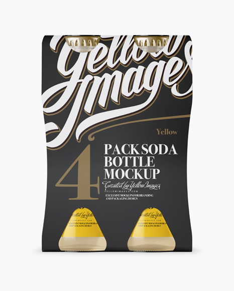 4 Pack Soda Bottle Mockup - Front View