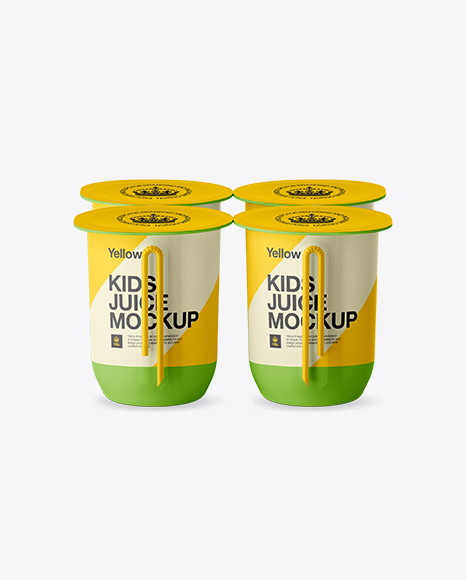 Matte Plastic 4 Pack Juice Cup Mockup - Side View (High-Angle)