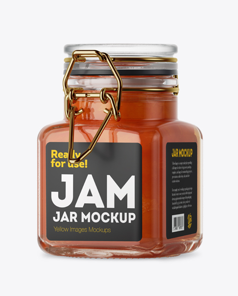100ml Glass Apricot Jam Jar w/ Clamp Lid Mockup - Halfside View