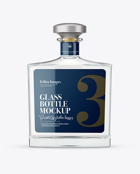 Square Clear Glass Bottle With Vodka Mockup
