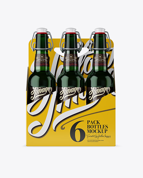 White Paper 6 Pack Green Bottle Carrier Mockup - Front View
