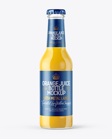 200ml Clear Glass Bottle with Orange Juice Mockup