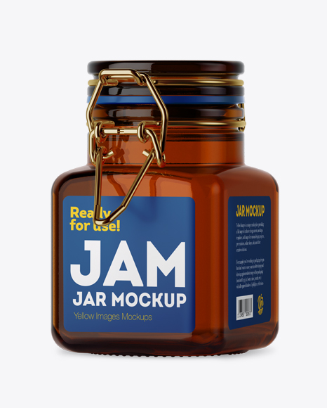 100ml Amber Glass Jam Jar w/ Clamp Lid Mockup - Halfside View