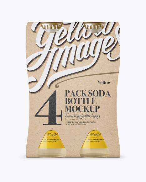4 Kraft Pack Soda Bottle Mockup - Front View