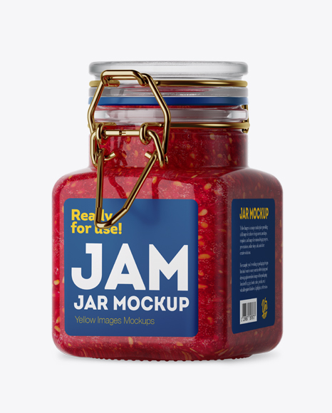 100ml Glass Raspberry Jam Jar w/ Clamp Lid Mockup - Halfside View