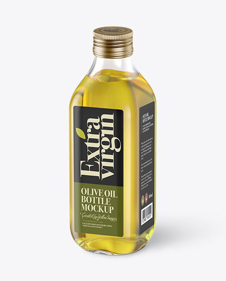 0.5L Clear Glass Olive Oil Bottle Mockup - Halfside view (High-Angle)