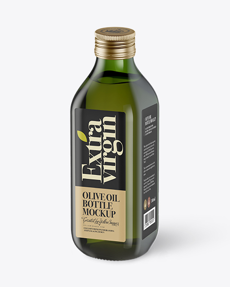 0.5L Green Glass Olive Oil Bottle Mockup - Halfside view (High-Angle)