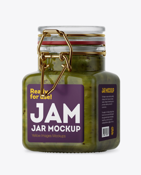 100ml Glass Kiwi Jam Jar w/ Clamp Lid Mockup - Halfside View